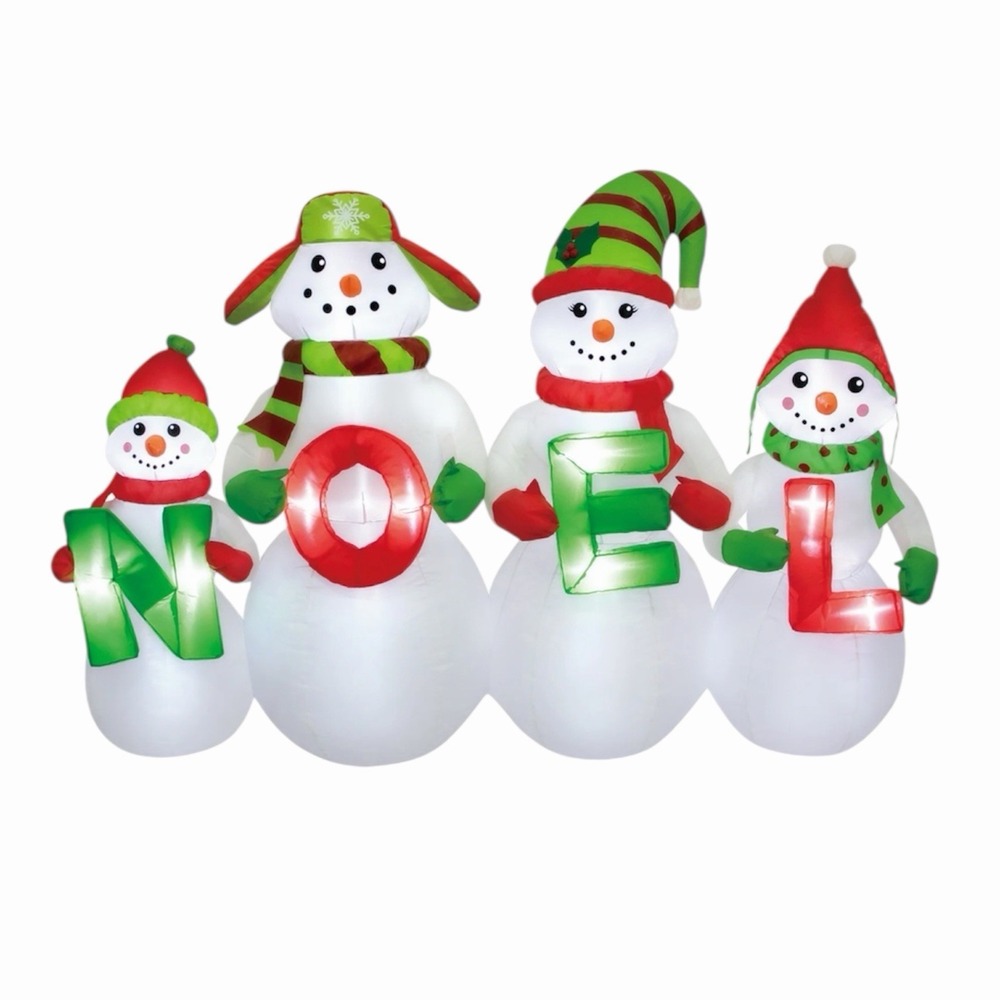 Holiday Time Christmas Noel Snowman Family Airblown Inflatable 6 Ft Wide NEW